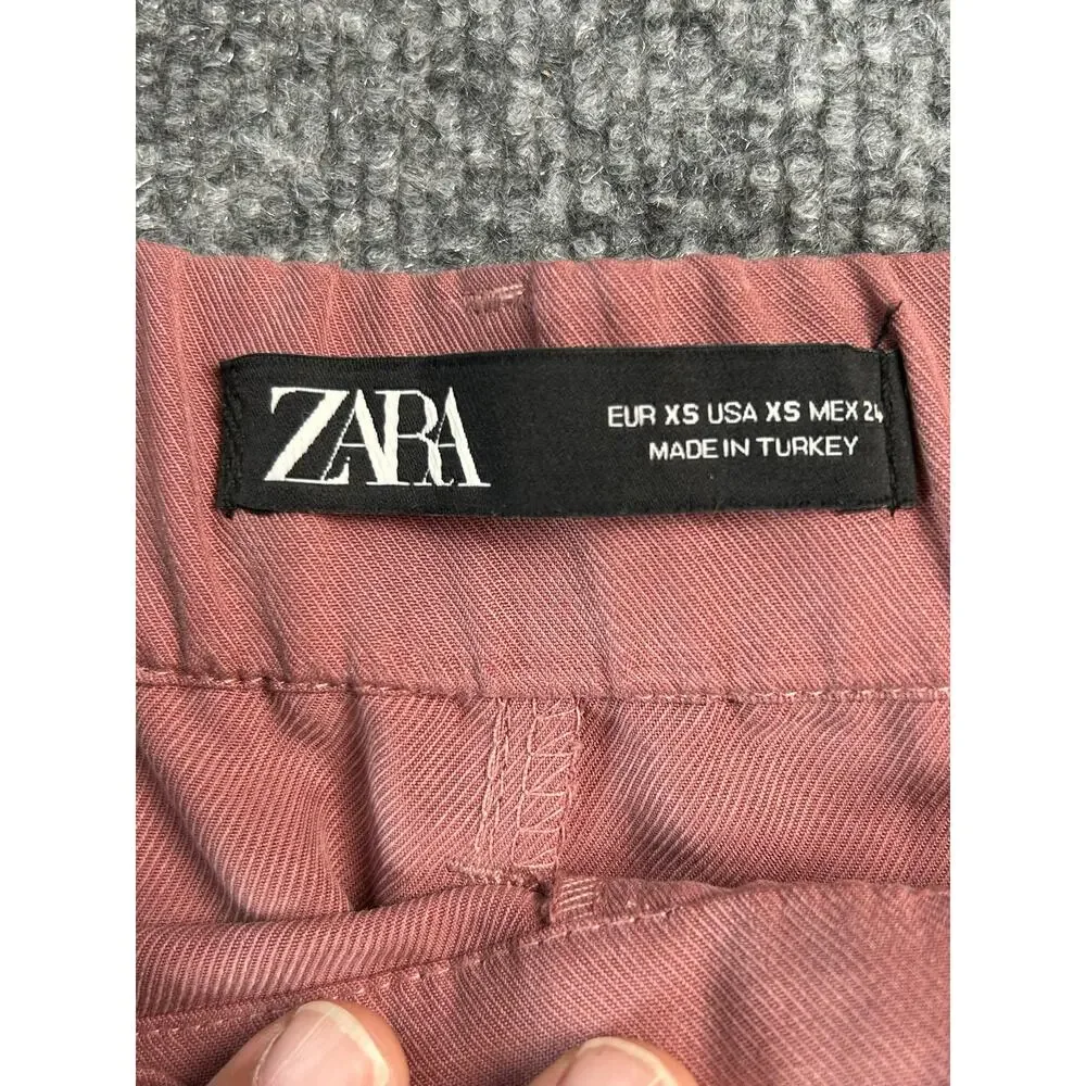 Zara High Waisted Flowy Shorts Women's XS Mauve Pink Pleated Casual Summer